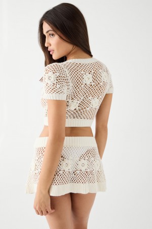 Frankies Bikinis Adaline Crochet Mini Skirt Blancas | FT2104365