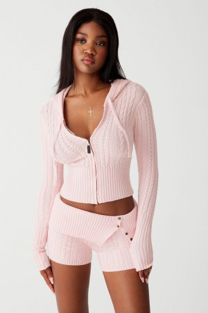 Frankies Bikinis Aimee Cable Cloud Knit Hoodie Rosas | SI8721436