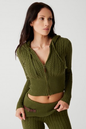 Frankies Bikinis Aimee Cable Cloud Knit Hoodie Verde | DR2517698