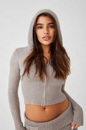 Frankies Bikinis Aimee Cloud Knit Zip Up Hoodie Gris | ET1457093
