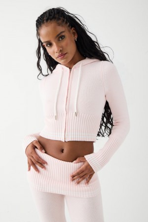Frankies Bikinis Aimee Cloud Knit Zip Up Hoodie Rosas | ZS5186230