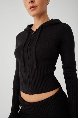 Frankies Bikinis Aimee Cloud Knit Zip Up Hoodie Negras | MT7145806