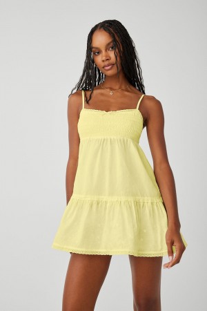 Frankies Bikinis Baby Embroidered Mini Dress Honey Butter | UP9321658