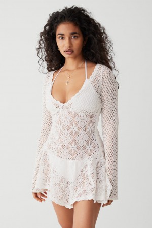 Frankies Bikinis Belle Crochet Mini Dress Blancas | GE3976814