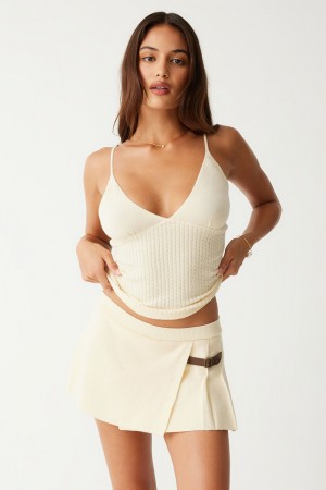 Frankies Bikinis Carver Cloud Knit Pleated Skort French Vanilla | HK9563874