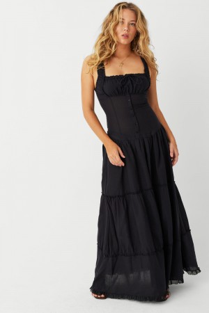 Frankies Bikinis Christabelle Ruffle Maxi Dress Negras | AB5138697