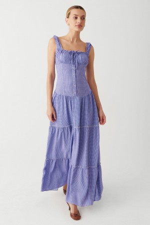 Frankies Bikinis Christabelle Ruffle Maxi Dress Sailor Gingham | XQ0562791