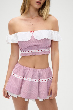 Frankies Bikinis Darling Striped Cropped Shirt Peppermint | TI5398164