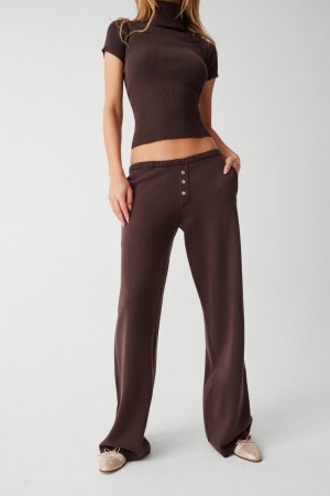 Frankies Bikinis Delilah Low Rise Cloud Knit Pant Mocha | WZ5024631