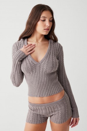 Frankies Bikinis Evermore Cable Cloud Knit Sweater Verde Menta | LV2168530