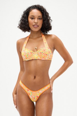 Frankies Bikinis Fin Floral Underwire Bikini Top Marigold Gingham | CE7592368