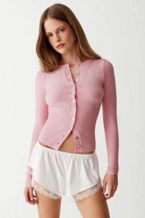 Frankies Bikinis Lenon Cloud Knit Button Up Cardigan Rosas | NW1296453