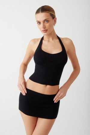 Frankies Bikinis Marialla Knit Halter Top Negras | QW3927840