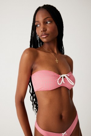 Frankies Bikinis Meredith Bandeau Bikini Top Ladybug Gingham | LB0386915
