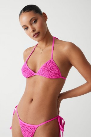 Frankies Bikinis Naia Triangle Halter Bikini Top Rosas | HQ8731962