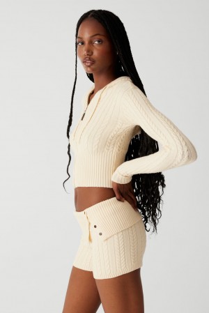 Frankies Bikinis Nolan Cable Cloud Knit Mini Short French Vanilla | TJ3892761