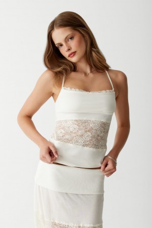 Frankies Bikinis Peach Lace Camisole Porcelain | EU6971528