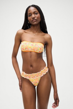 Frankies Bikinis Rosabella Floral Bandeau Bikini Top Marigold Gingham | GK8257340