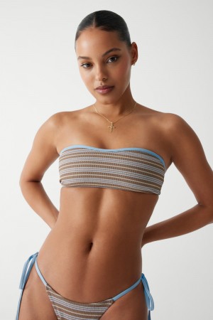 Frankies Bikinis Rosabella Striped Bandeau Bikini Top Ocean Stone | NT2453897