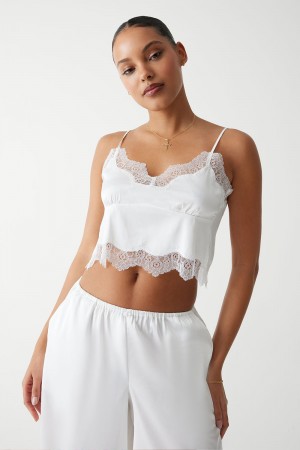 Frankies Bikinis Snuggle Satin Camisole Blancas | KG1085473