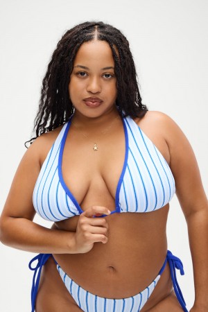 Frankies Bikinis x DJERF AVENUE Diana Halter Bikini Top Seaside Stripe | JW2710865